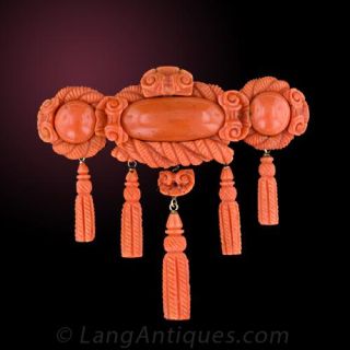 Antique Coral Earrings and Brooch Suite
