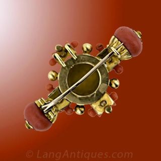 Antique Coral Enameld Brooch