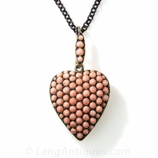 Antique Silver Coral Heart Locket Necklace - 2