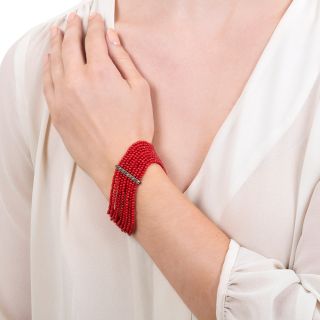Antique Coral Strand and Diamond Bracelet