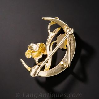 Antique Crescent and Flower Brooch