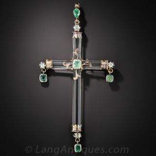 Antique Crystal, Emerald and Diamond Cross