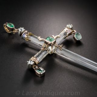 Antique Crystal, Emerald and Diamond Cross
