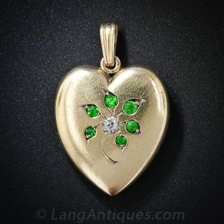 Antique Demantoid and Diamond Heart Locket