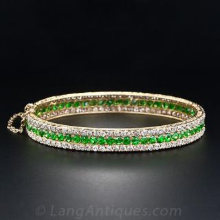 Antique Demantoid Garnet and Diamond Bangle Bracelet