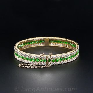 Antique Demantoid Garnet and Diamond Bangle Bracelet