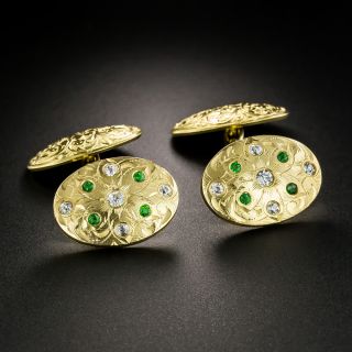 Antique Demantoid Garnet and Diamond Cufflinks - 2