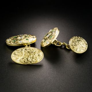 Antique Demantoid Garnet and Diamond Cufflinks