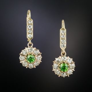 Antique Demantoid Garnet and Diamond Drop Earrings - 2