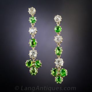 Antique Demantoid Garnet and Diamond Drop Earrings