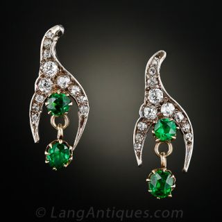 Antique Demantoid Garnet and Diamond Earrings