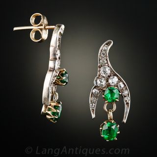 Antique Demantoid Garnet and Diamond Earrings
