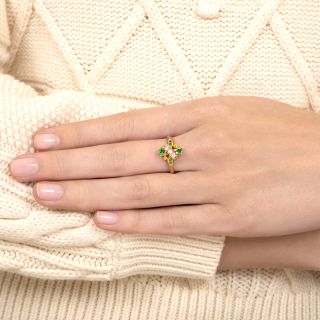 Antique Demantoid Garnet and Diamond Ring, Circa 1904
