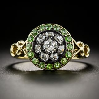 Antique Demantoid Garnet and Diamond Ring