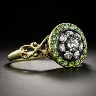 Antique Demantoid Garnet and Diamond Ring