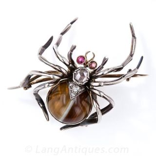 Antique Diamond and Agate Spider Brooch/Pendant