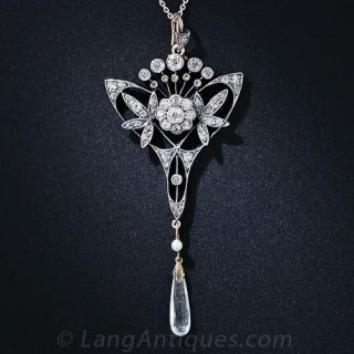 Antique Diamond and Aquamarine Lavaliere