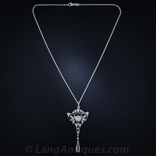 Antique Diamond and Aquamarine Lavaliere