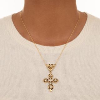 Antique Diamond and Black Enamel Cross Pendant