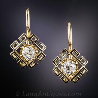 Antique Diamond and Black Enamel Earrings