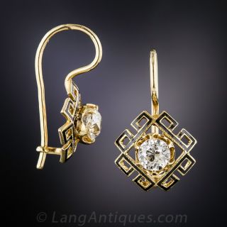 Antique Diamond and Black Enamel Earrings