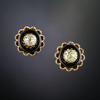Antique Black Enamel and Diamond Earrings - 2