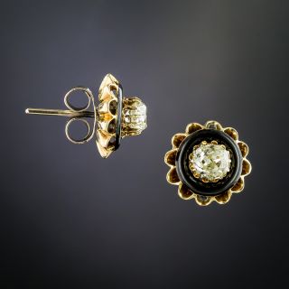 Antique Diamond and Black Enamel Stud Earrings