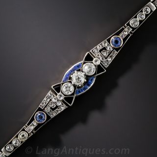 Russian Antique Diamond and BlueGlass Bracelet - 1