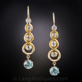 Antique Diamond and Blue Zircon Earrings