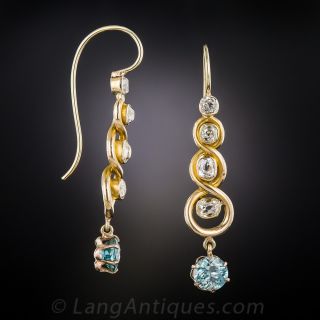 Antique Diamond and Blue Zircon Earrings
