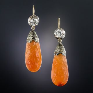 Antique Diamond and Carnelian Dangle Earrings - 1
