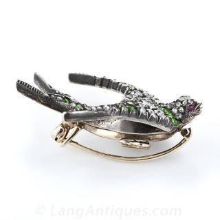 Antique Diamond and Demantoid Garnet Swallow Brooch