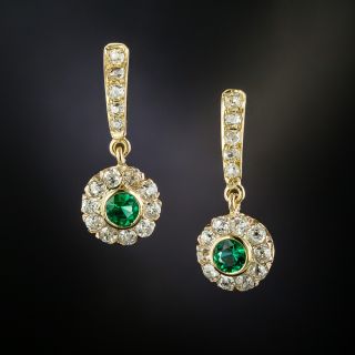 Antique Diamond and Emerald Drop Earrings - 3