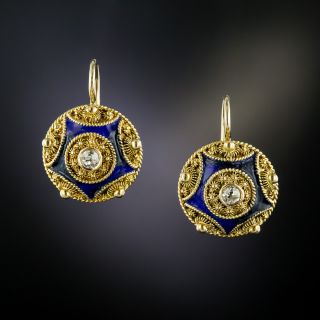 Antique Diamond and Enamel Cannetille Earrings - 3