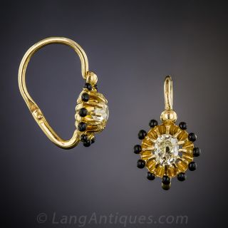 Antique Diamond and Enamel Dangle Earrings