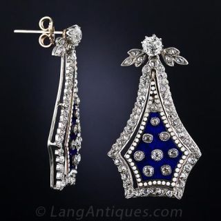 Antique Diamond and Enamel Drop Earrings