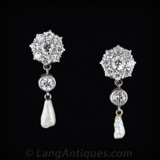 Antique Diamond and Freshwater Pearl Earrings