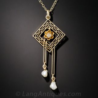 Antique Diamond and Freshwater Pearl Necklace