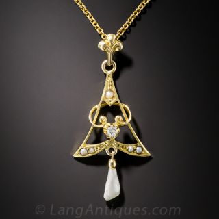 Antique Diamond and Freshwater Pearl Necklace