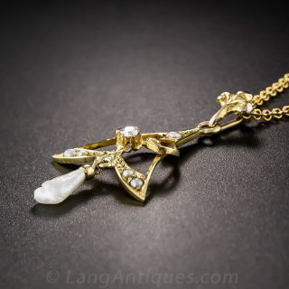 Antique Diamond and Freshwater Pearl Necklace