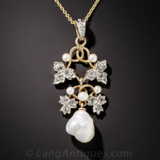 Antique Diamond and Freshwater Pearl Pendant