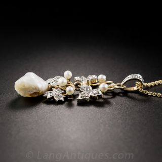 Antique Diamond and Freshwater Pearl Pendant