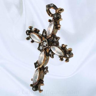 Antique Diamond and Moonstone Cross Pendant