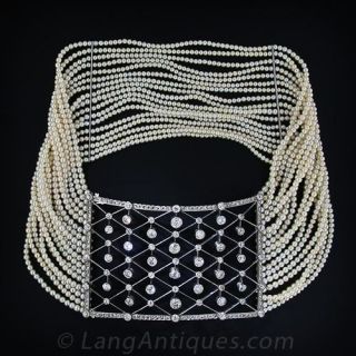 Antique Diamond and Natural Pearl Choker