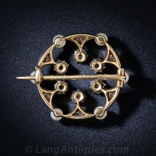 Antique Diamond  and Natural Pearl Circle Pin