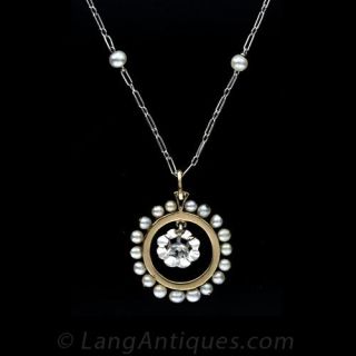 Antique Diamond and Pearl Circle Pendant