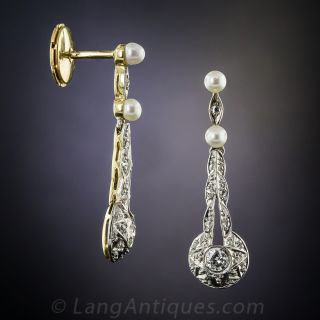Antique Diamond and Pearl Drop Earrings