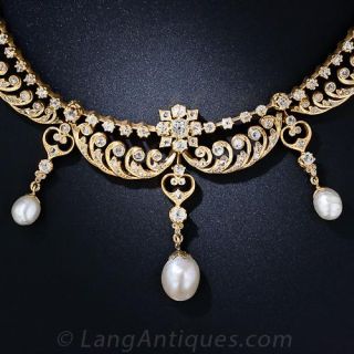 Antique Diamond and Pearl Necklace