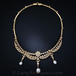 Antique Diamond and Pearl Necklace