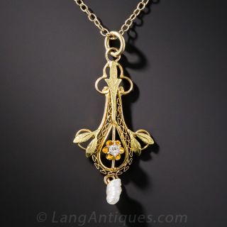 Antique Diamond and Pearl Pendant